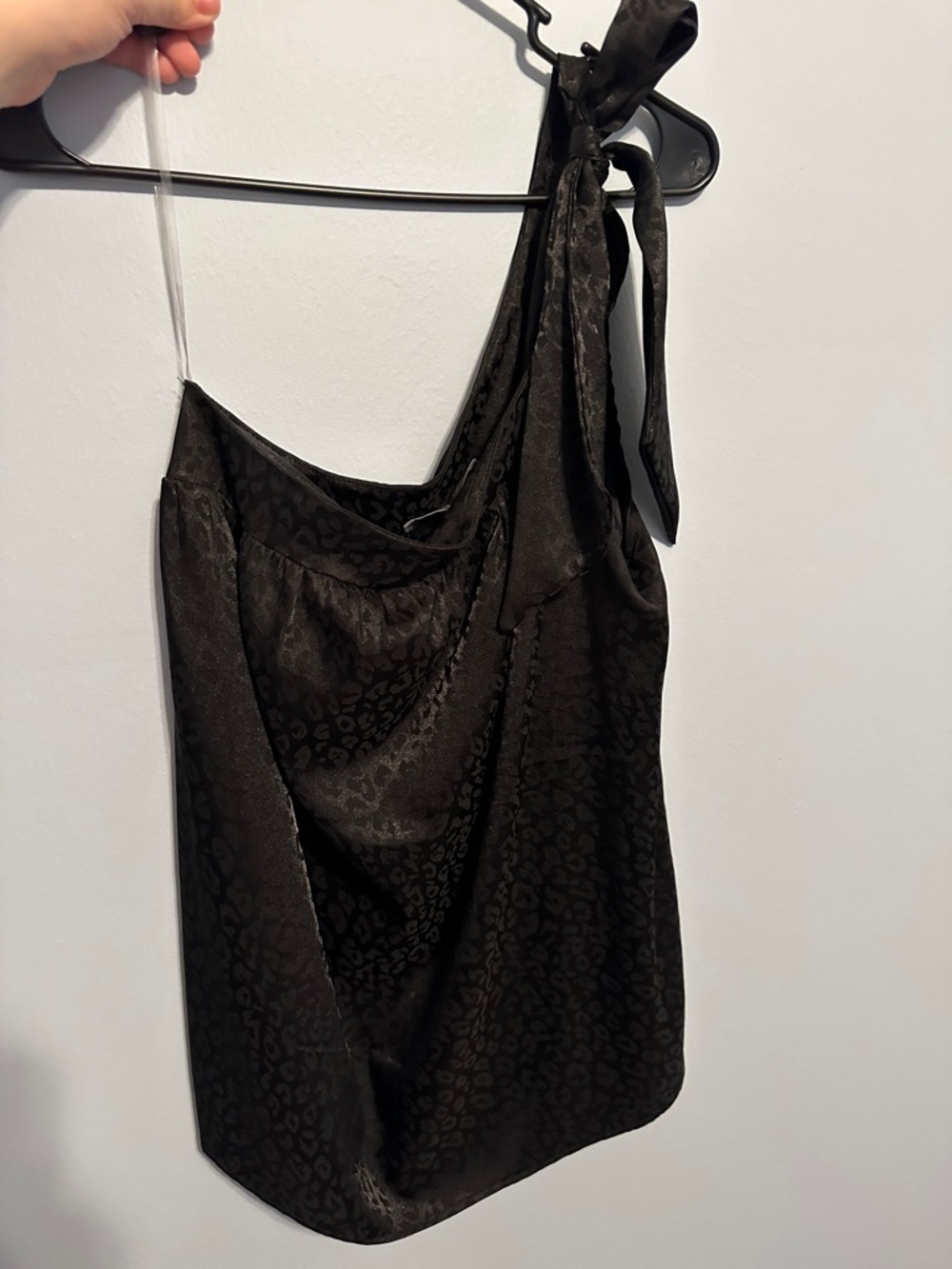 Black One-Shoulder Satin Tie-Strap Blouse